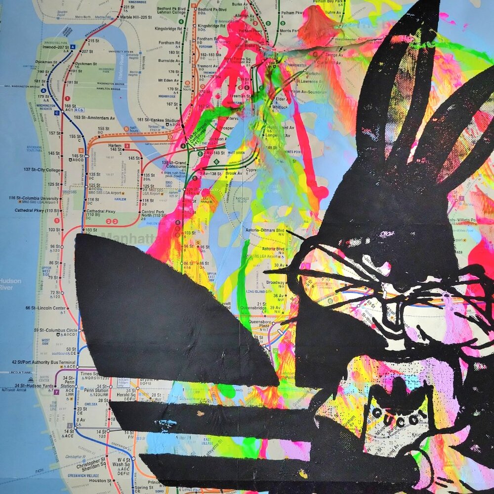 Handpainted Bugs Bunny Gucci Acrylic Luxury Pop Art on NYC Subway Map Wall Decor - Picture 5 of 5
